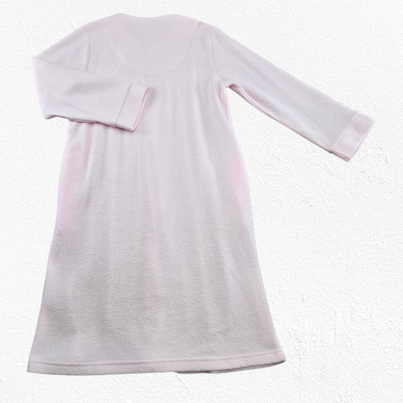 Y2K Collette Pink Fleece Zip Housecoat Robe Floral Embroidery Mid Calf Medium - Picture 7 of 7